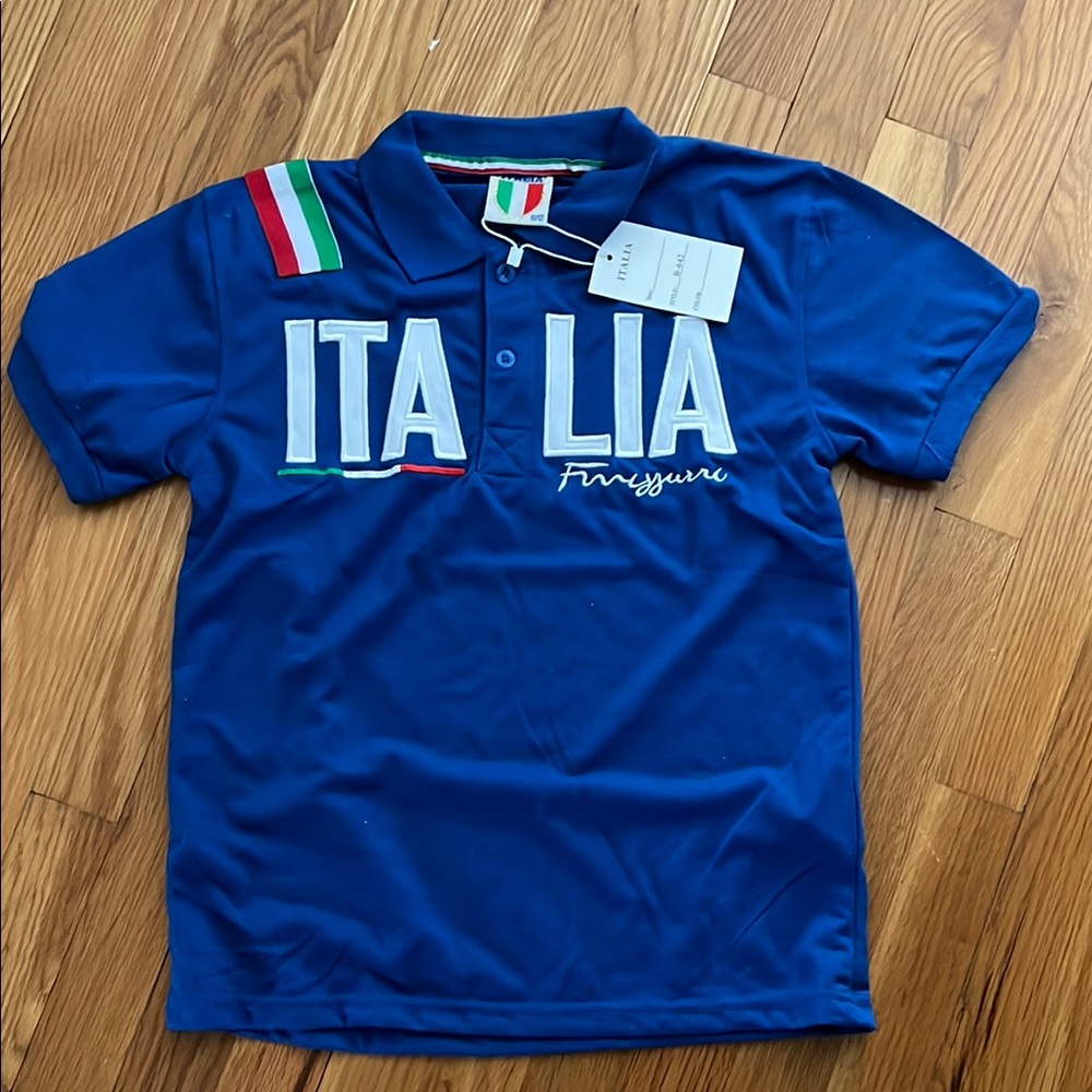 NWT Blue Italia Kids Polo Shirt with Italian flag